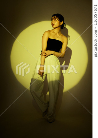 Female portrait using light and shadow color lighting Female portrait using light and shadow color lighting 116057671