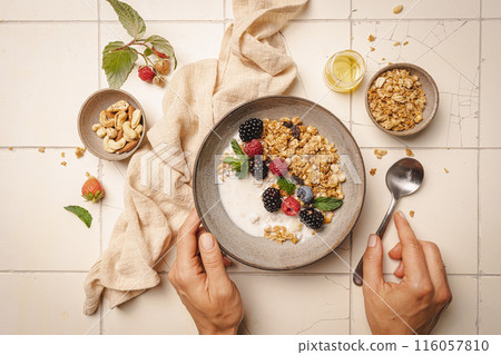 Bowl of homemade granola Bowl of homemade granola 116057810