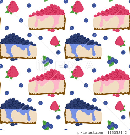 Flat seamless pattern with pieces of cheesecakes 116058142