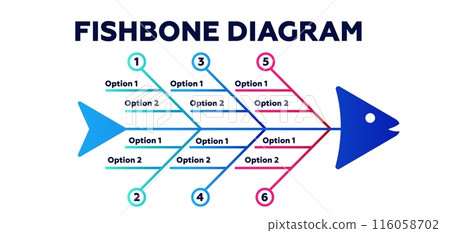 Fishbone strategy diagram. Marketing presentation and business management design Fishbone strategy diagram. Marketing presentation and business management design 116058702