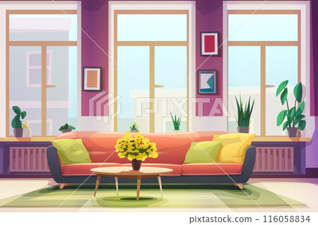retro modern interior design at sunny day 116058834