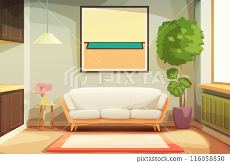 a cute apartment living room with daylight 116058850
