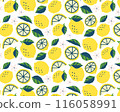 Hand-drawn seamless pattern with lemons and leaves 116058991