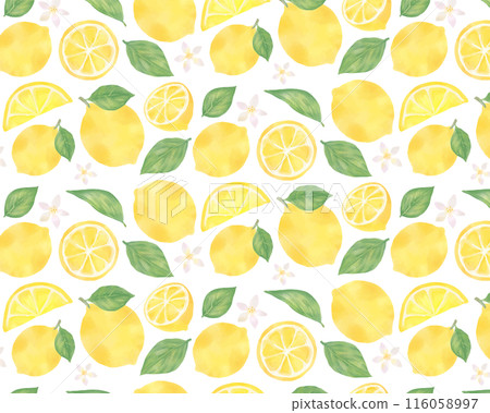 Watercolor seamless pattern with lemons and leaves 116058997