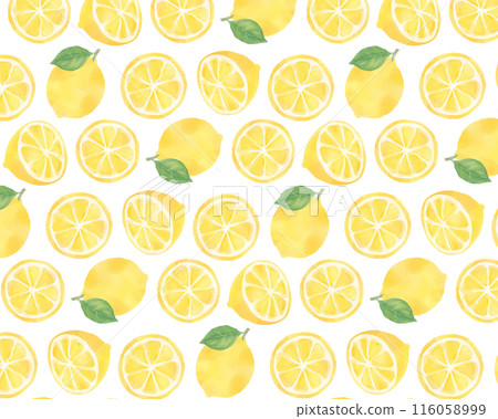 Watercolor seamless pattern of sliced lemons 116058999