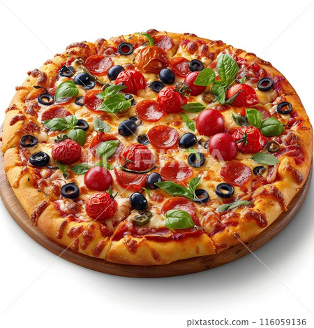 Italian pizza on white background. Created with Generative AI Italian pizza on white background. Created with Generative AI 116059136
