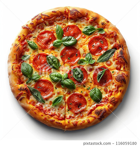 Italian pizza on white background. Created with Generative AI 116059180