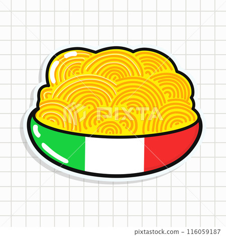 Cute Plate of Spaghetti sticker character. Vector hand drawn cartoon kawaii character illustration icon. Fun Plate of Spaghetti sticker character concept Cute Plate of Spaghetti sticker character. Vector hand drawn cartoon kawaii character illustration icon. Fun Plate of Spaghetti sticker character concept 116059187