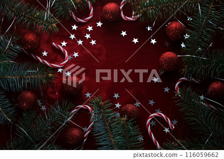 Abstract New Year and Christmas red velvet background with place for your text. Abstract New Year and Christmas red velvet background with place for your text. 116059662