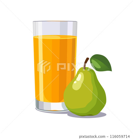 Full glass of yellow freshly squeezed pear juice. Isolated vector summer drink for flat design 116059714