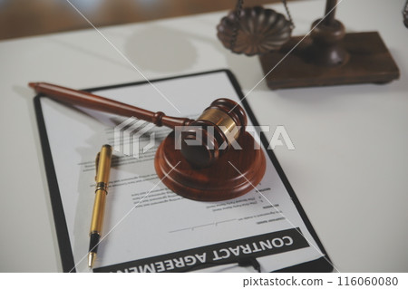 Law theme, gavel or mallet of the judge, lawyer enforcement officers, evidence-based cases taken into account in the court abount business, legislation. 116060080