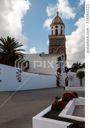 City and a church tower, Teguise, Lanzarote, Spain 116060221