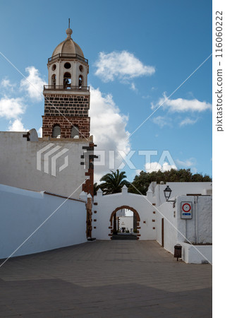 City and a church tower, Teguise, Lanzarote, Spain 116060222