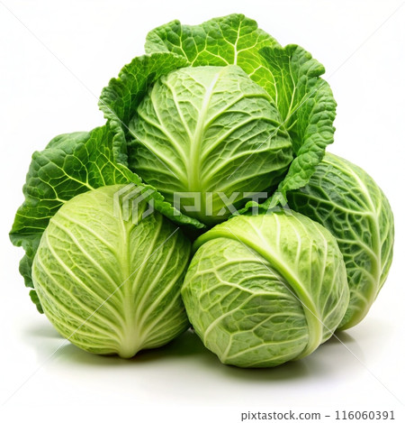 Green cabbages isolated on white background. Ai generated Green cabbages isolated on white background. Ai generated 116060391