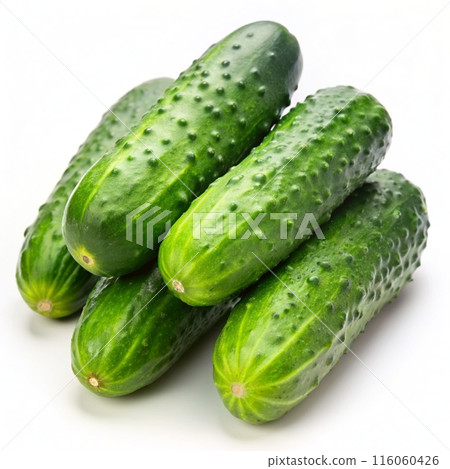 Fresh green cucumbers isolated on white background. Ai generated Fresh green cucumbers isolated on white background. Ai generated 116060426