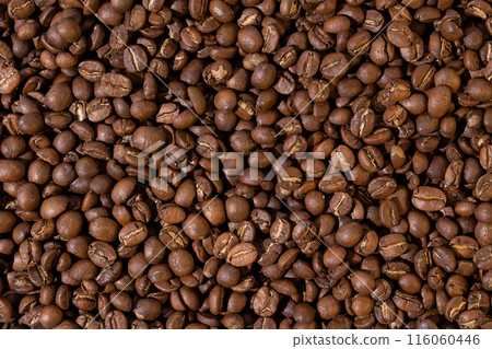 Roasted coffee beans top view wallpaper background. Roasted coffee beans top view wallpaper background. 116060446