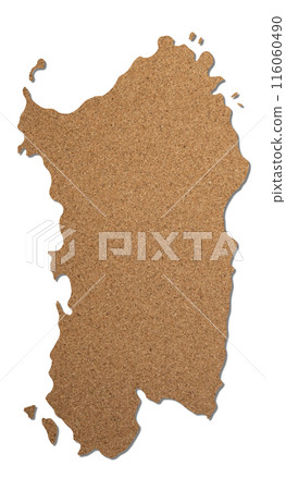 Sardinia island map cork wood texture cut out on white background. 116060490