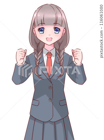 A high school girl in a uniform clenching her fist 116061080