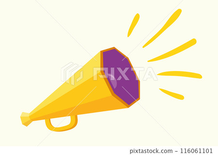 Vector illustration of yellow loudspeaker. Retro yellow megaphone. 116061101