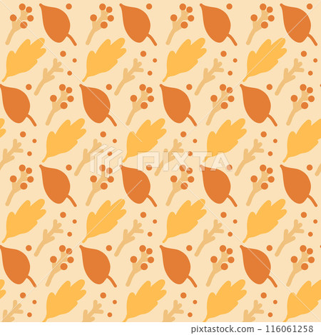 Autumn leaves seamless pattern. Fall forest foliage repeat background. Vector hand drawn flat illustration. 116061258