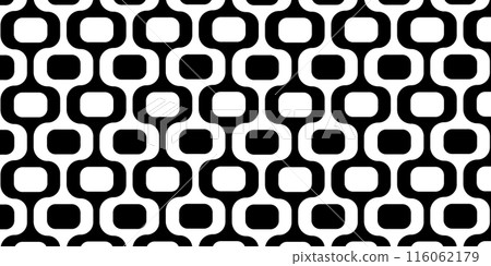 Ipanema sidewalk pattern. Famous Leblon beach promenade in Rio de Janeiro. Repeating black and white texture with visual illusion in Portuguese pavement style. Vector flat illustration 116062179