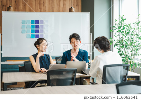 Male and female staff having a meeting at an IT company 116062541