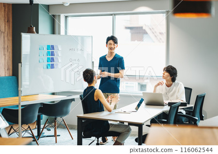 Male and female staff having a meeting at an IT company 116062544