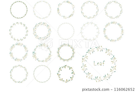 一組圓形葉子和花。 (綠色漸層) 一組圓形葉子和花。 (綠色漸層) 116062652