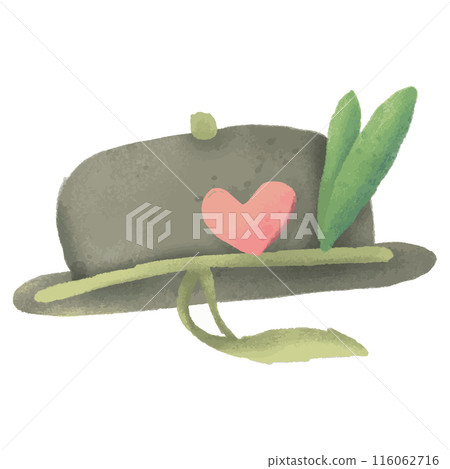 Green hat adorned with pink hearts and green leaves 116062716
