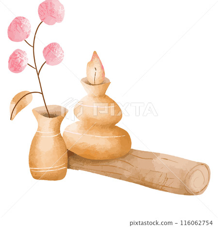 set of wooden hand drawn flower pots, flower and plants 116062754