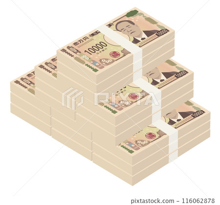 New banknotes: piles of 10,000 yen bills 116062878