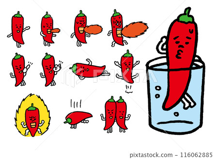 Cute red chili pepper character illustration 116062885