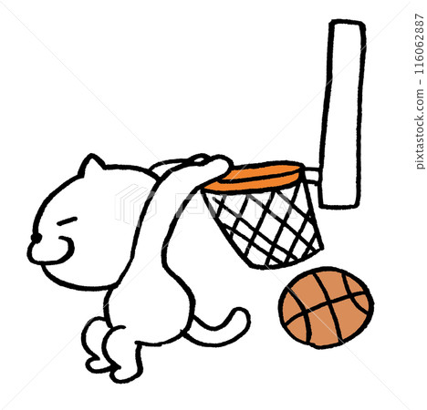 打籃球的可愛貓咪人物插畫 116062887