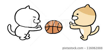 打籃球的可愛貓咪人物插畫 116062888