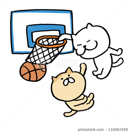 Character illustration of a cute cat playing basketball 116062889