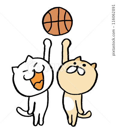 打籃球的可愛貓咪人物插畫 116062891