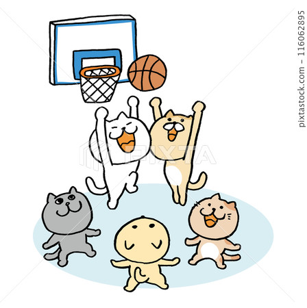打籃球的可愛貓咪人物插畫 116062895