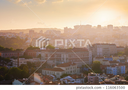 Sunset contre-jour view of Lisbon from Miradouro da Senhora do Monte viewpoint. Lisbon, Portugal Sunset contre-jour view of Lisbon from Miradouro da Senhora do Monte viewpoint. Lisbon, Portugal 116063500