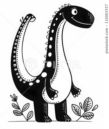 a black and white drawing of a dinosaur standing in the grass 116063557