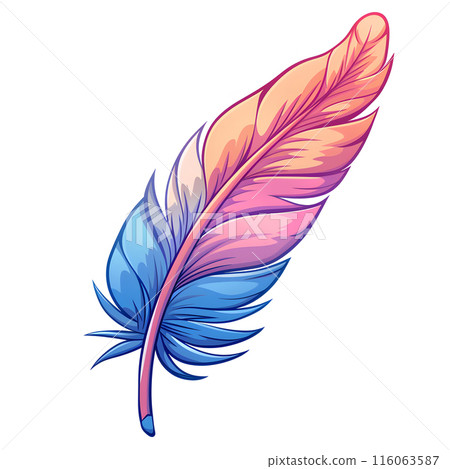 Vibrant quill of electric blue and magenta feather on blank canvas 116063587