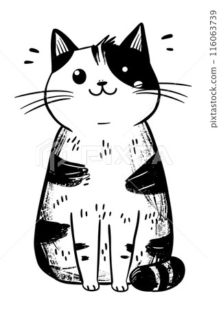 a black and white drawing of a cat sitting down 116063739