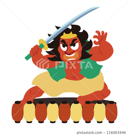 平台上睡魔節花車上的紅色人形插圖 116063846