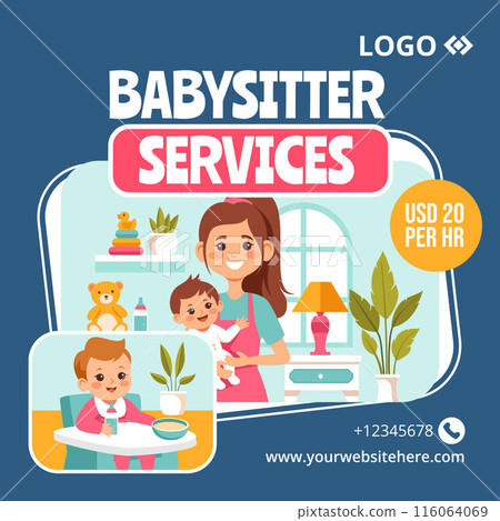 Babysitter or Nanny Services Social Media Illustration Flat Cartoon Hand Drawn Templates Background 116064069