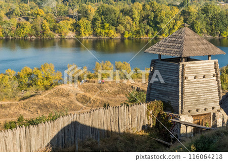 Wooden building in the Cultural complex of Zaporizhia, Ukraine Wooden building in the Cultural complex of Zaporizhia, Ukraine 116064218