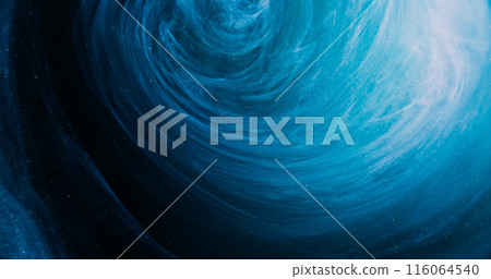 Color vapor swirl. Ink water vortex. Blur blue glowing enchanting cold mist texture paint splash wave abstract art background. 116064540