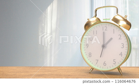 The clock on wood table in room image 3d rendering. The clock on wood table in room image 3d rendering. 116064676