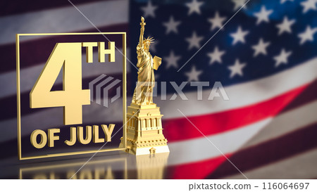 The gold number and Statue on Usa flag of Liberty for independence day concept 3d rendering. The gold number and Statue on Usa flag of Liberty for independence day concept 3d rendering. 116064697