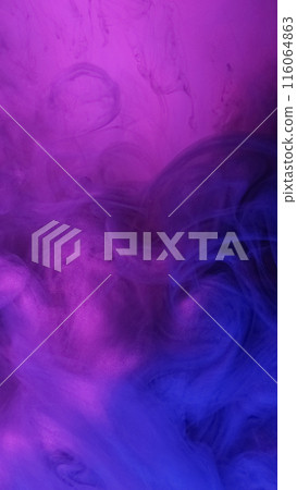 Color smoke texture. Paint water. Defocused neon purple blue gradient mist flow effect abstract art background with copy space. 116064863