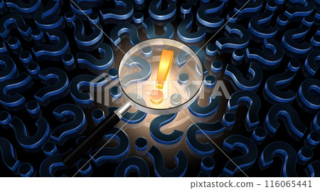 A search image of inspiration, looking through a magnifying glass at an exclamation mark inside a question mark 116065441