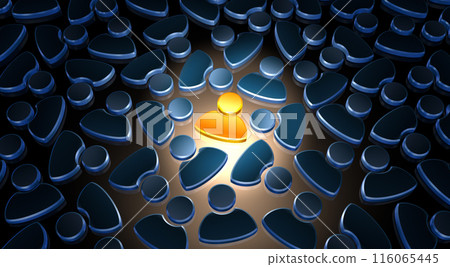 Multiple humanoid icons with only one highlighted, selection from a group, leader and group Multiple humanoid icons with only one highlighted, selection from a group, leader and group 116065445